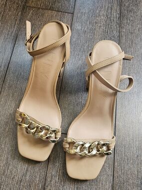 Only Beige Ankle-Strap Heels with Gold Chain